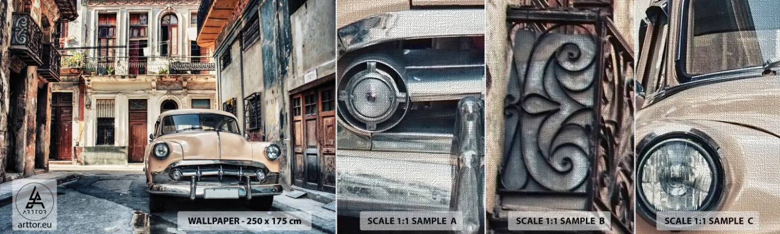 Fototapeten Muster Premium Canvas - Die Siesta in Havanna - Oldtimer, Die Architektur, Stadt - 100x30 cm