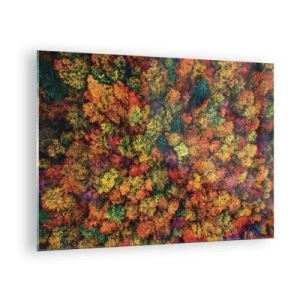 Glasbild - Bild auf glas - Eine Vogelperspektive auf einen Wald im Herbst, voller bunter Bäume - 70x50cm - Blumenstrauß aus Herbstbäumen - Moderne Wanddekoration für Wohnzimmer und Schlafzimmer ARTTOR