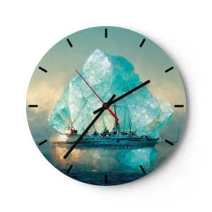 Wanduhr - Glasuhr - Ein Schiff zwischen blauen Eisbergen vor dem Himmel - 30x30cm - Arktischer Diamant - Moderne Wanddekoration für Wohnzimmer, Küche und Schlafzimmer ARTTOR