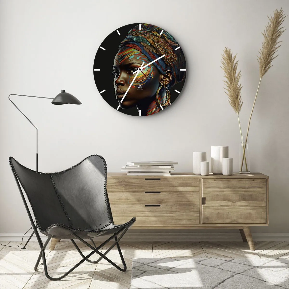 Wanduhr - Glasuhr - Afrikanische Königin - 30x30 cm