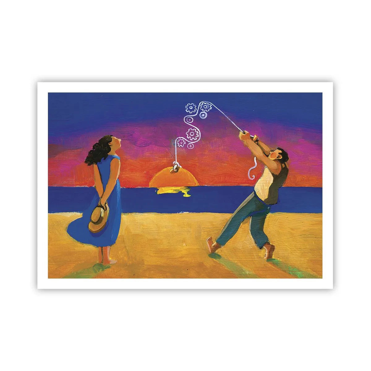 Poster - Figuren am Meer bei Sonnenuntergang - 100x70cm - Mehr als ein Sternchen vom Himmel - Moderne Wanddekoration für Wohnzimmer und Schlafzimmer ARTTOR