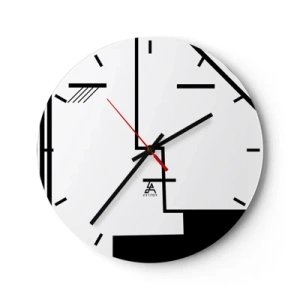 Wanduhr - Glasuhr - Minimalistische Schwarz-Weiß-Grafiken mit geometrischen Linien - 30x30cm - Einfach ein Kuss - Moderne Wanddekoration für Wohnzimmer, Küche und Schlafzimmer ARTTOR