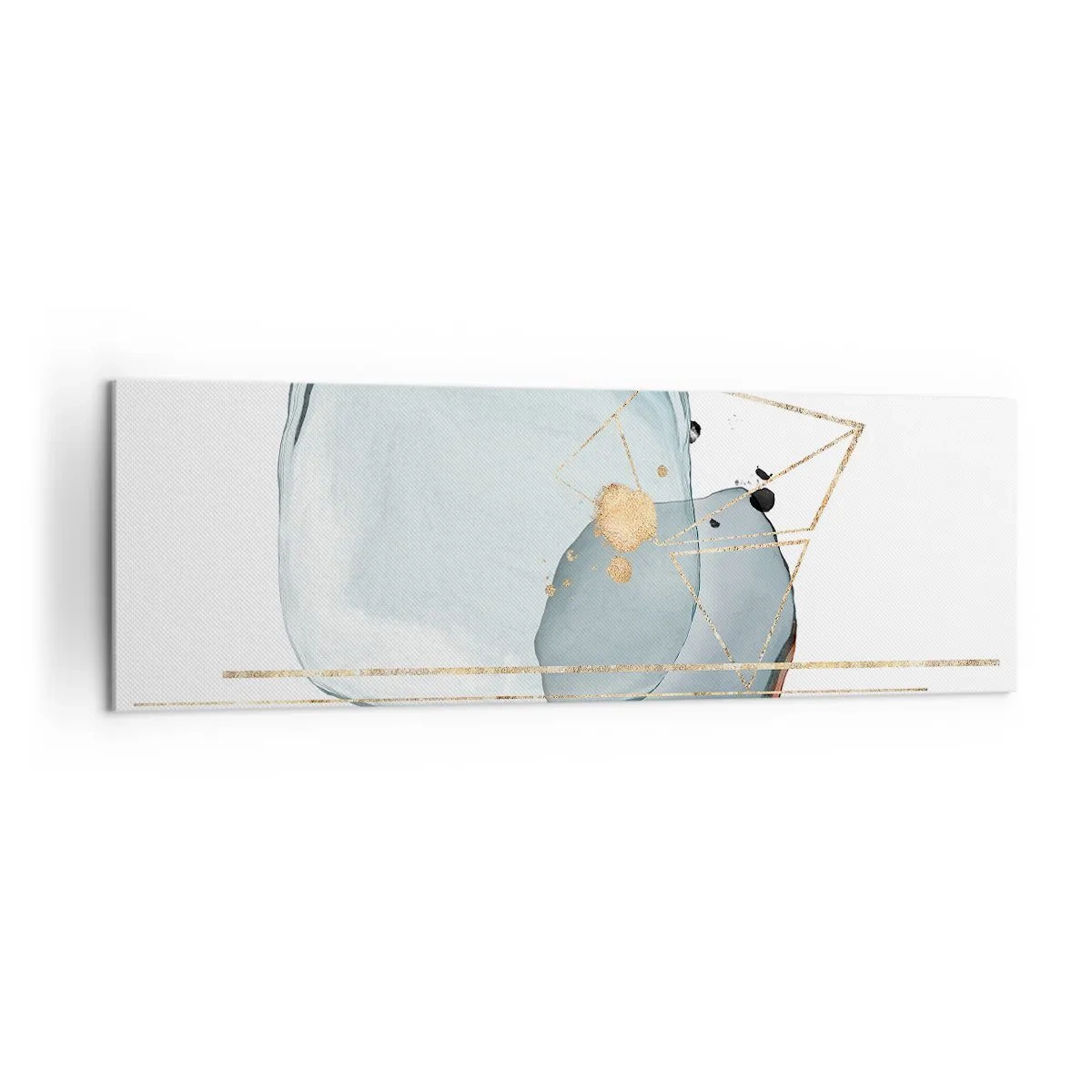 Bild auf Leinwand - Leinwandbild - Abstrakte Formen in Blau- und Goldtönen auf weißem Hintergrund - 160x50cm - Eine Studie über Tropfen - Moderne Wanddekoration für Wohnzimmer und Schlafzimmer ARTTOR