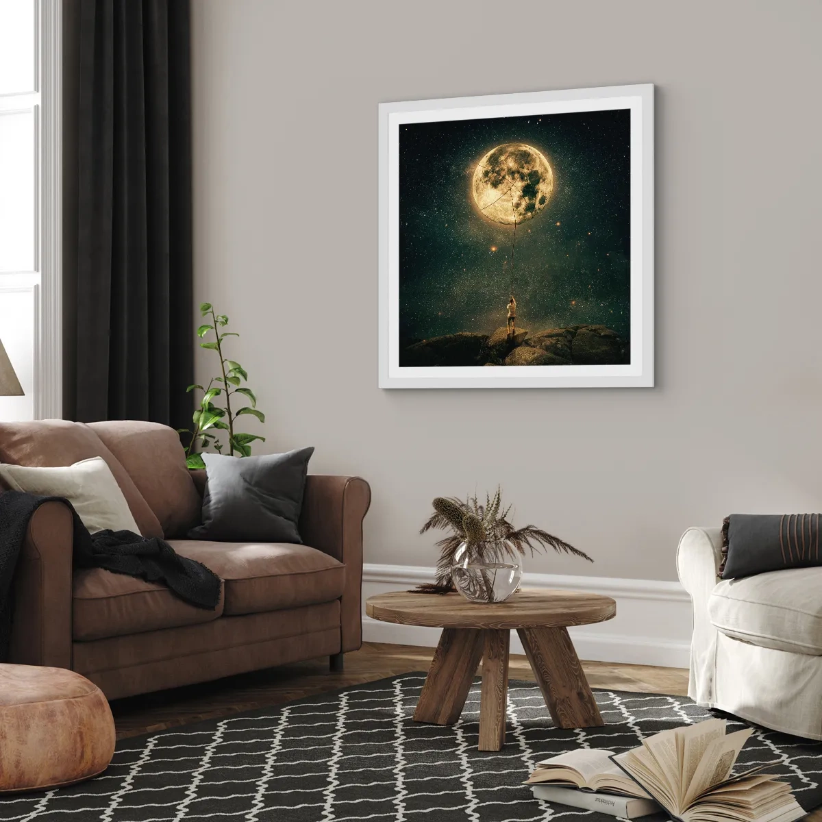 Poster in einem weißen Rahmen - Der Mann, der den Mond gestohlen hat - 40x40 cm