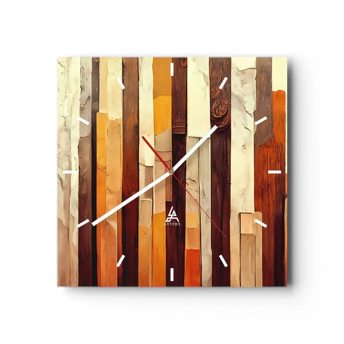Wanduhr - Glasuhr - Geometrische Komposition in Holz- und Goldtönen - 30x30cm - Hymne der Waldbäume - Moderne Wanddekoration für Wohnzimmer und Schlafzimmer ARTTOR