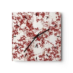 Wanduhr - Glasuhr - Rote Blumen auf weißem Hintergrund im künstlerischen Stil - 30x30cm - Wie alter Perkal - Moderne Wanddekoration für Wohnzimmer und Schlafzimmer ARTTOR