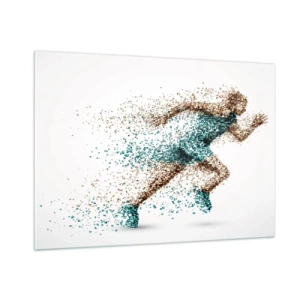 Glasbild - Bild auf glas - Eine Läuferfigur aus bunten Partikeln - 100x70cm - Das Leben ist ein Lauf - Moderne Wanddekoration für Wohnzimmer und Schlafzimmer ARTTOR