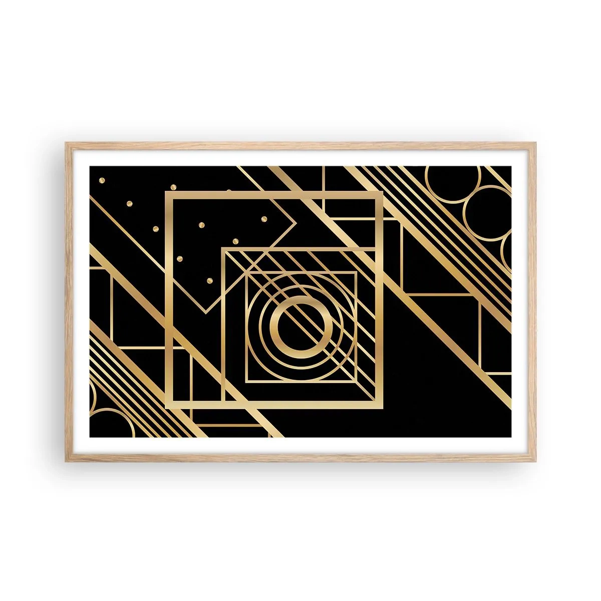 Poster in einem Rahmen aus heller Eiche - Goldene Geometrie - 91x61 cm