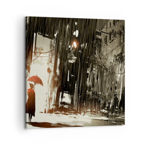 Bild auf Leinwand - Leinwandbild - Die Poesie des roten Regenschirms - 50x50 cm
