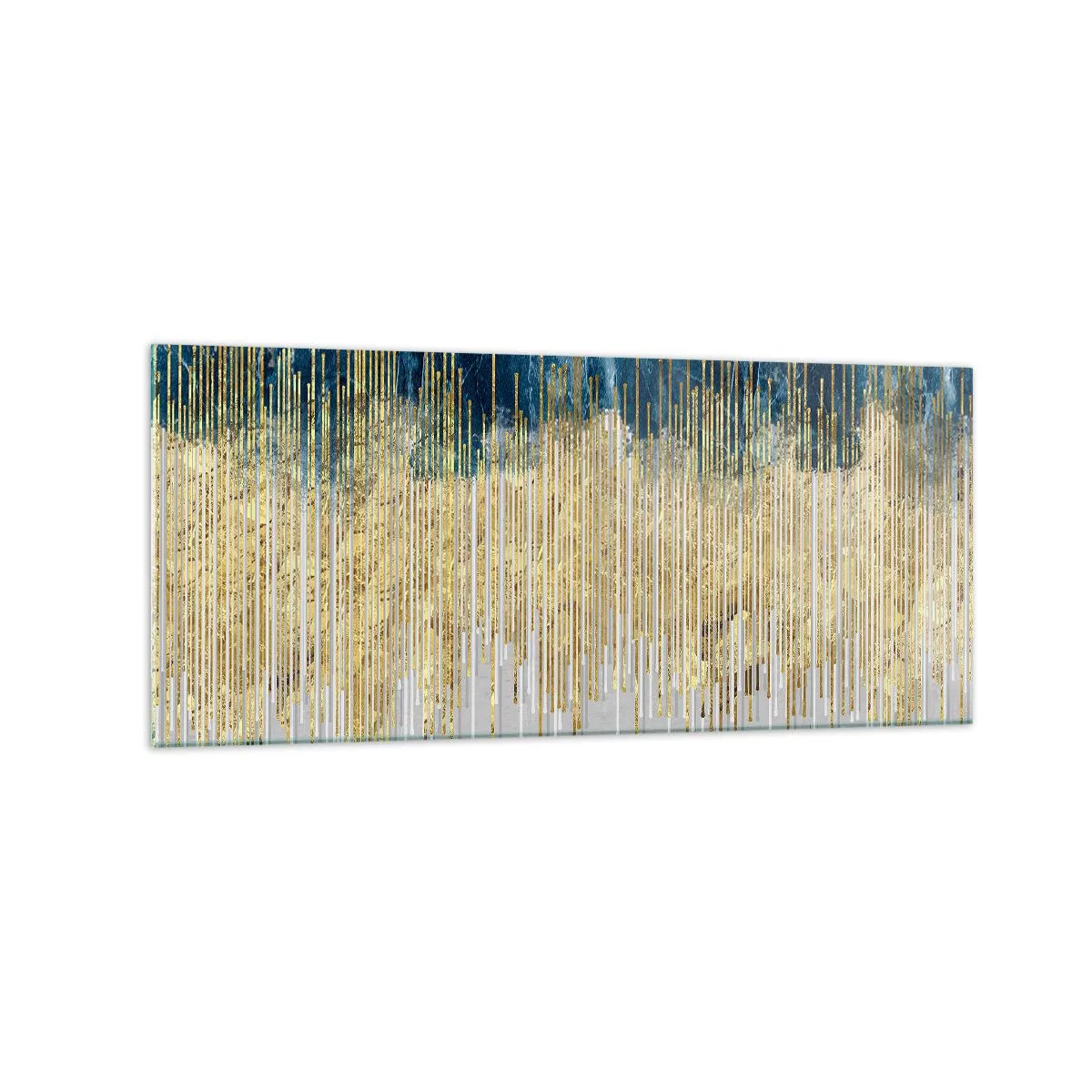 Glasbild - Bild auf glas - Goldene Linien vor einem Hintergrund aus marineblauer und grauer Abstraktion - 120x50cm - Vergoldete Grenze - Moderne Wanddekoration für Wohnzimmer und Schlafzimmer ARTTOR