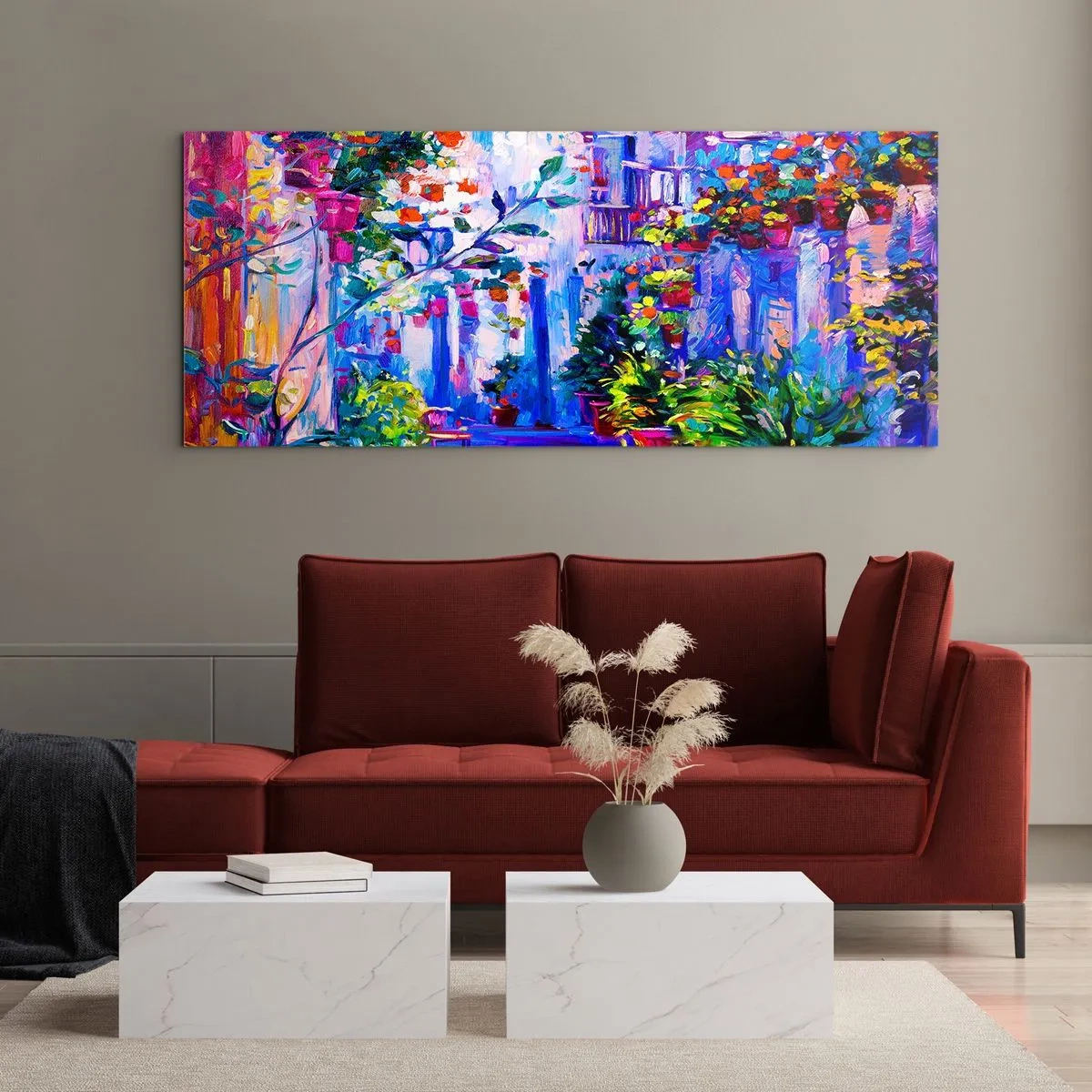 Glasbild - Bild auf glas - Impresja - eine italienische Straße - 100x40 cm