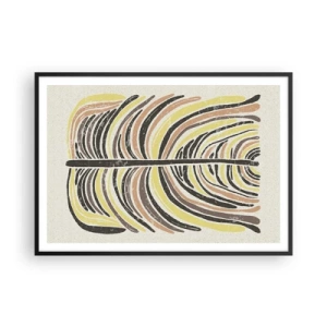 Poster in einem schwarzem Rahmen - Abstraktes Blattmotiv in Erdtönen - 100x70cm - Abstraktion voller Leben - Moderne Wanddekoration für Wohnzimmer und Schlafzimmer ARTTOR