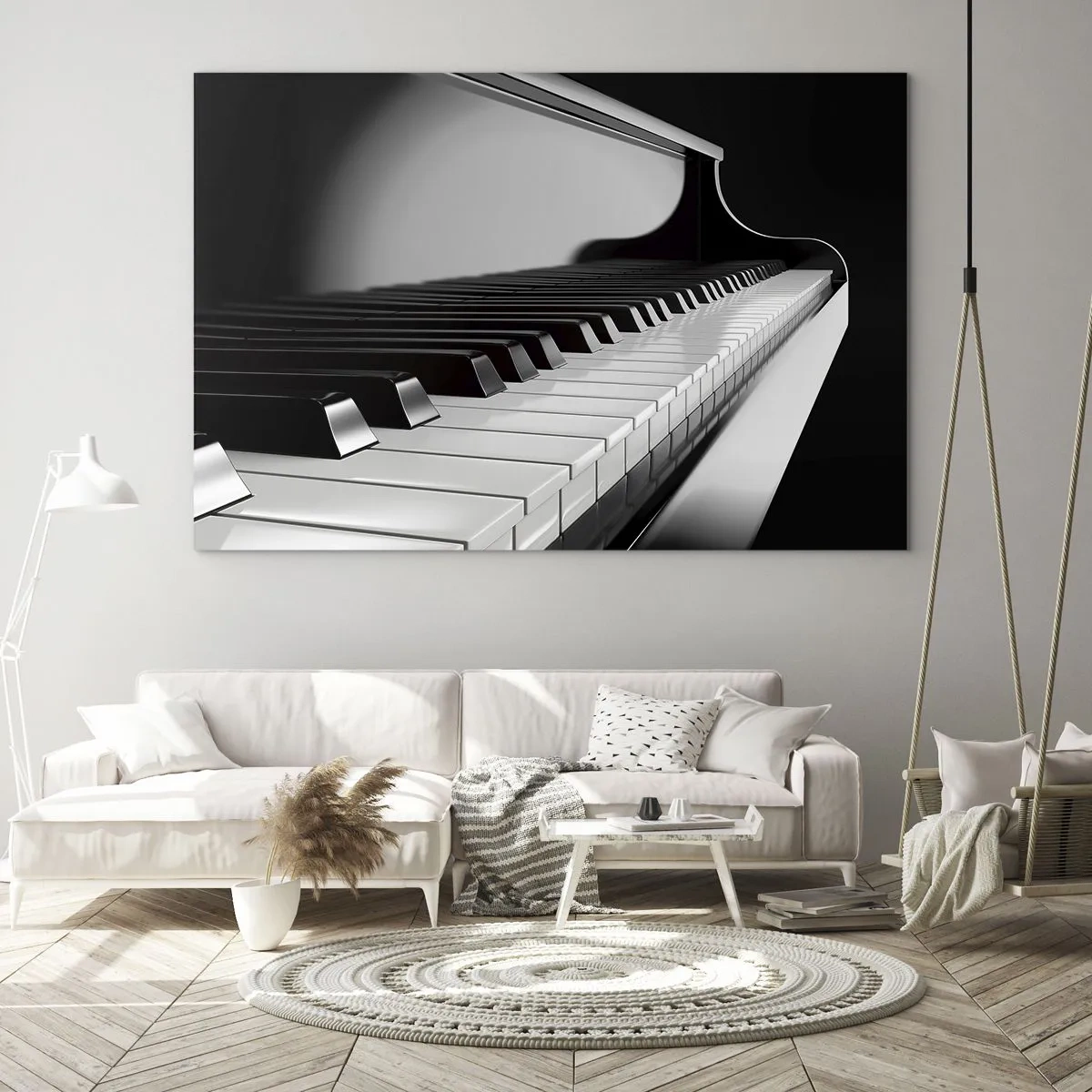 Glasbild - Bild auf glas - Schwarz-weiße Klaviertastatur in Perspektive - 70x50cm - Harmonie von Formen und Farben - Moderne Wanddekoration für Wohnzimmer und Schlafzimmer ARTTOR