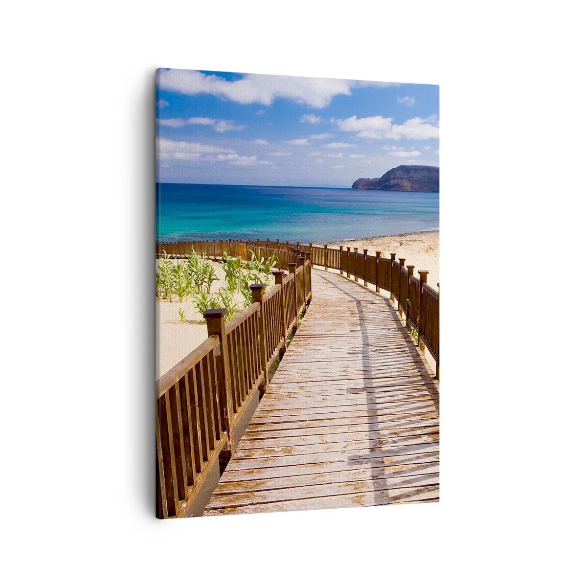 Bild auf Leinwand - Leinwandbild - Holzweg zum Strand mit Meerblick - 50x70cm - Bring mich zu den glücklichen Inseln - Moderne Wanddekoration für Wohnzimmer und Schlafzimmer ARTTOR