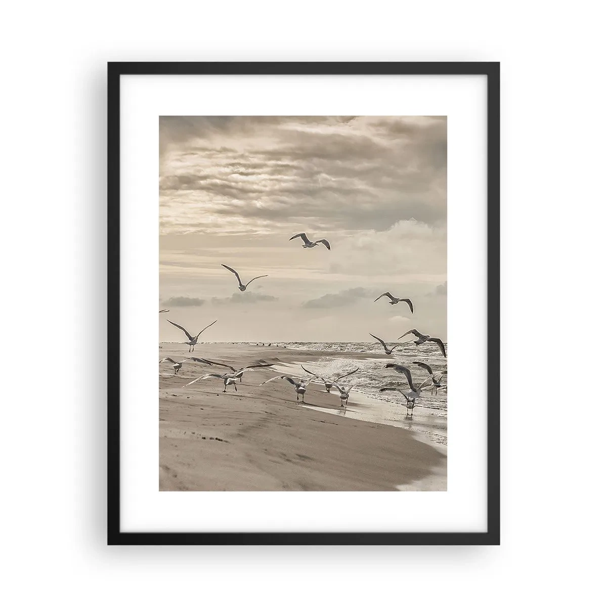 Poster in einem schwarzem Rahmen - Meeresrauschen, Vogelgesang - 40x50 cm