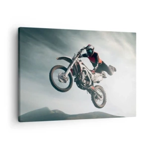 Bild auf Leinwand - Leinwandbild - Motorradfahrer in der Luft bei einem Sprung - 70x50cm - Kein Spaß ohne Risiko - Moderne Wanddekoration für Wohnzimmer und Schlafzimmer ARTTOR