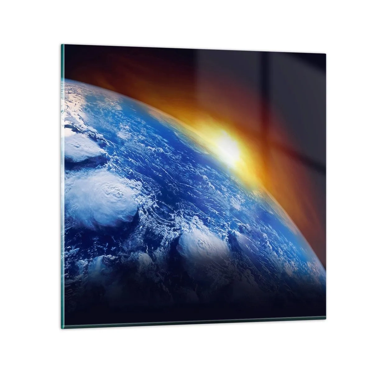 Glasbild - Bild auf glas - Sonnenaufgang über dem blauen Planeten - 40x40 cm