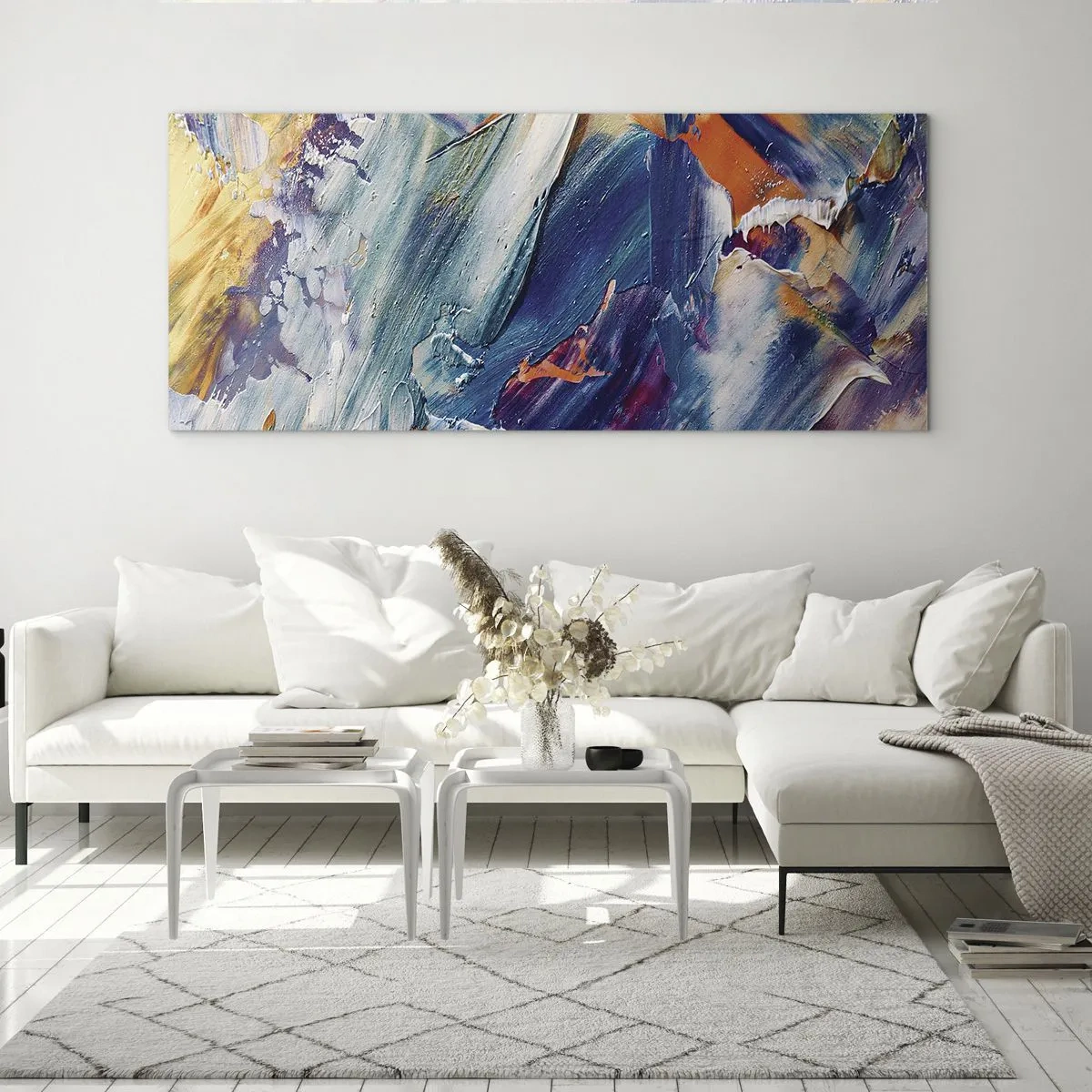 Glasbild - Bild auf glas - Bunte Abstraktion mit Acrylfarbe Textur - 160x50cm - Farbverwirrung - Moderne Wanddekoration für Wohnzimmer und Schlafzimmer ARTTOR