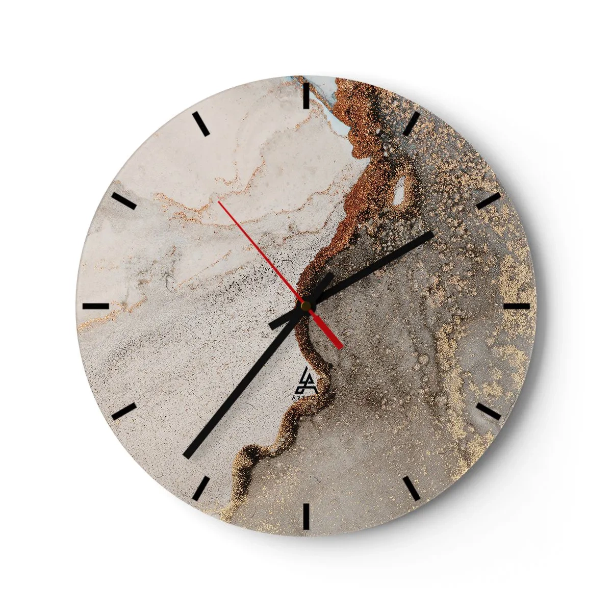 Wanduhr - Glasuhr - Eine abstrakte Komposition in Gold- und Grautönen. - 30x30cm - An der Grenze der Farben - Moderne Wanddekoration für Wohnzimmer, Küche und Schlafzimmer ARTTOR