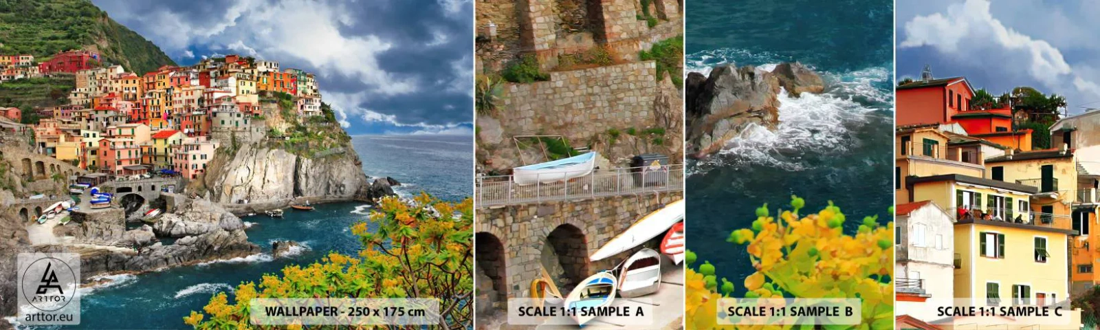 Fototapetenmuster Standard Eco - Eine Gruppe umarmt die Felsen - Landschaft, Die Architektur, Italien - 100x30 cm