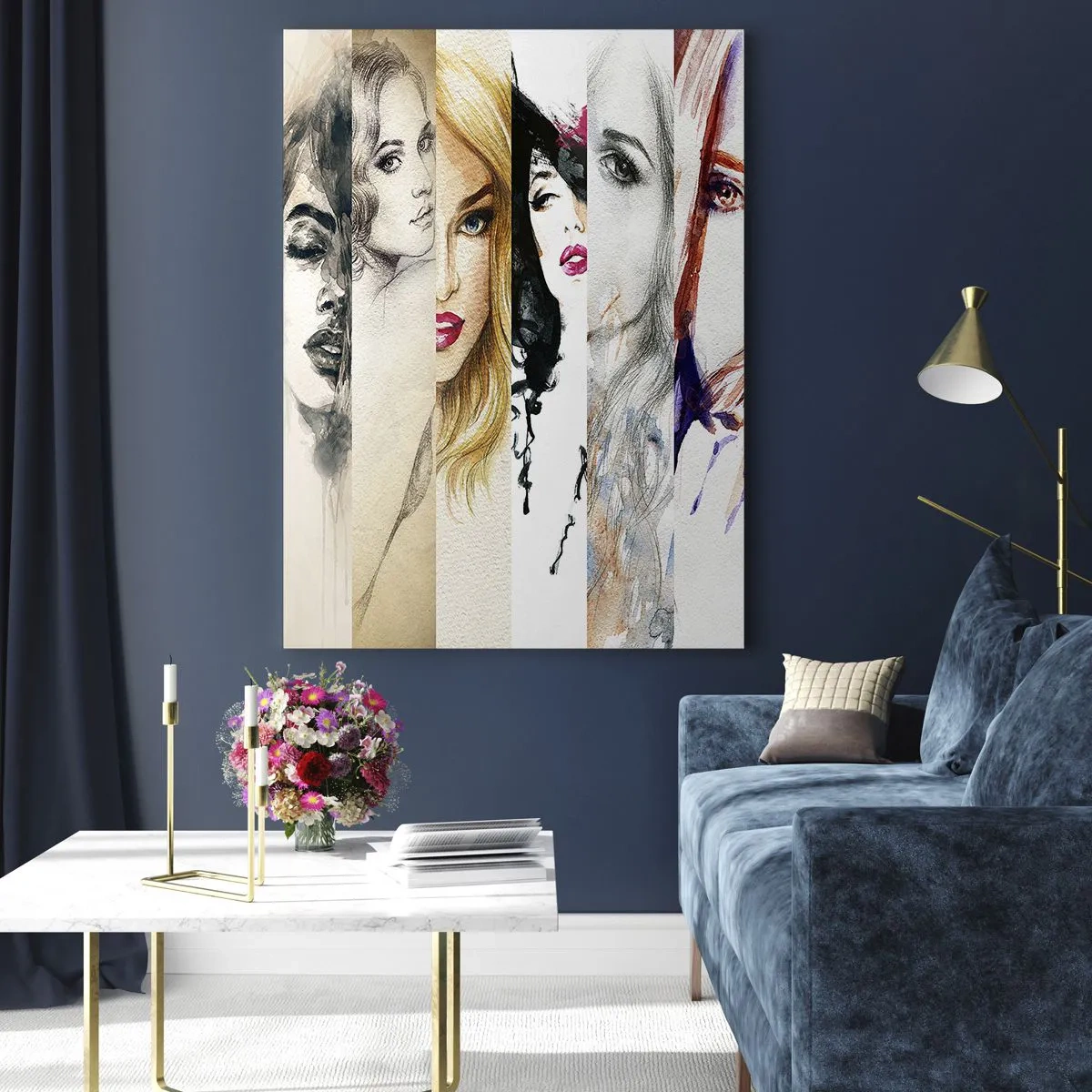 Glasbild - Bild auf glas - Eine Sammlung von Frauenporträts in verschiedenen künstlerischen Stilen. - 70x100cm - Und es ist immer DU - Moderne Wanddekoration für Wohnzimmer und Schlafzimmer ARTTOR