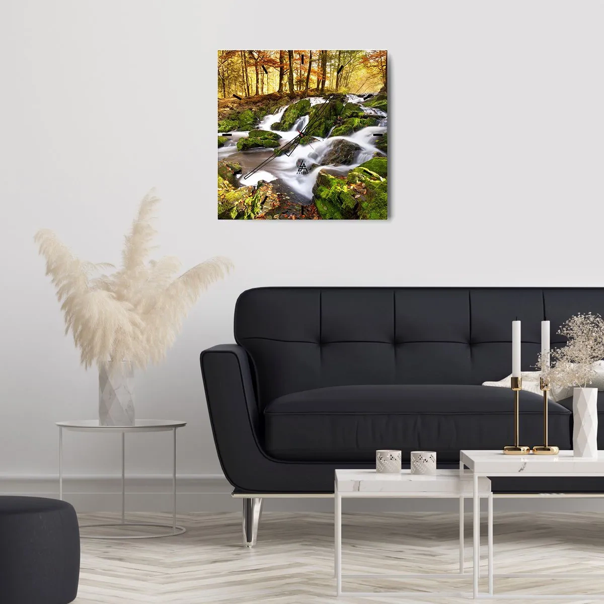 Wanduhr - Glasuhr - Rasch durch den herbstlichen Wald - 40x40 cm