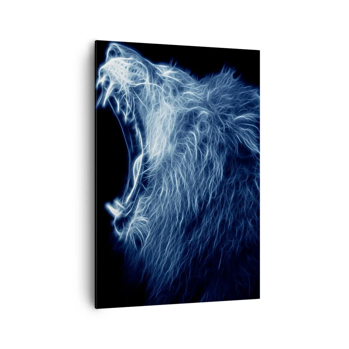 Bild auf Leinwand - Leinwandbild - Ein markantes Löwengesicht im Neon-Stil - 70x100cm - Der feurige Zorn des Königs - Moderne Wanddekoration für Wohnzimmer und Schlafzimmer ARTTOR