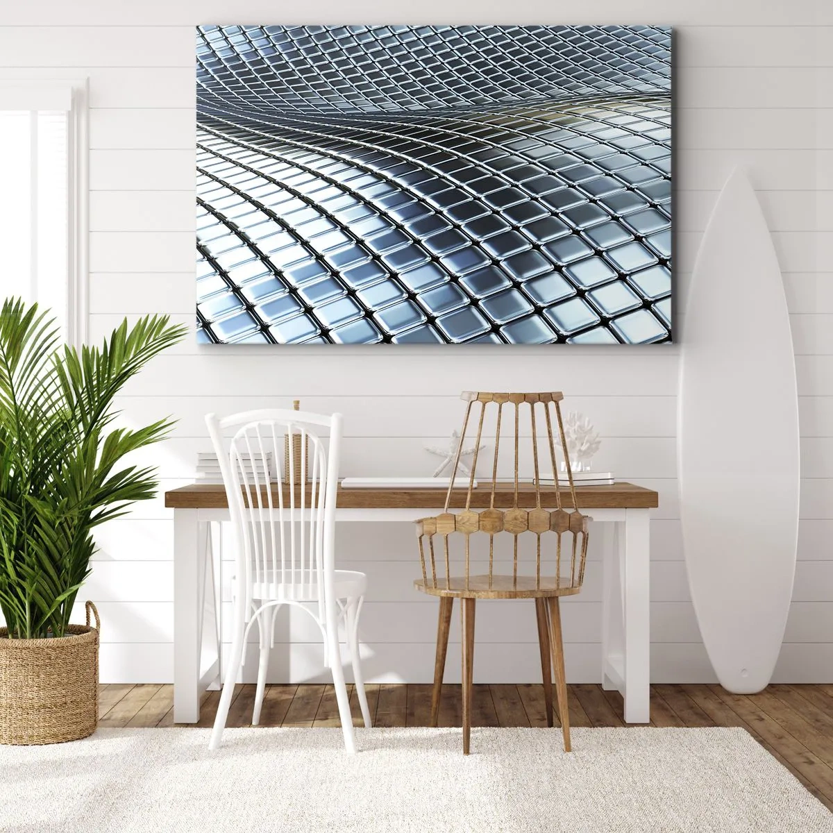 Bild auf Leinwand - Leinwandbild - Metallische silberne Welle - 70x50 cm