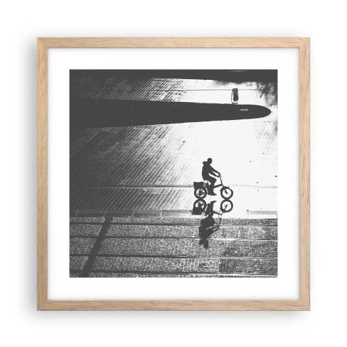 Poster in einem Rahmen aus heller Eiche - Vor sich hin durch die Stadt - 40x40 cm