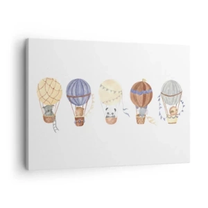 Bild auf Leinwand - Leinwandbild - Niedliche Tiere in Luftballons auf weißem Hintergrund - 70x50cm - Freunde auf Reise - Moderne Wanddekoration für Wohnzimmer und Schlafzimmer ARTTOR