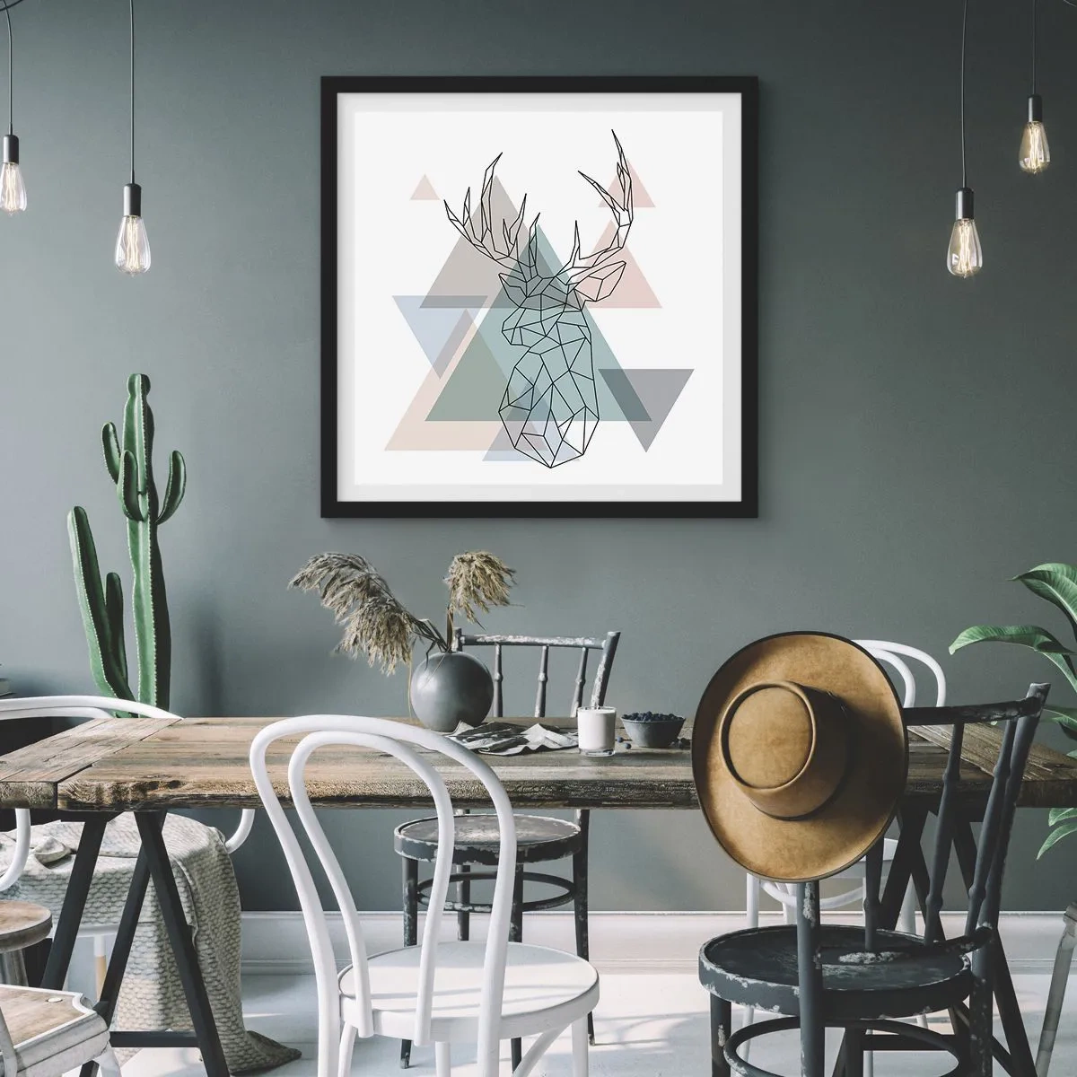 Poster in einem schwarzem Rahmen - In einem geometrischen Wald - 50x50 cm