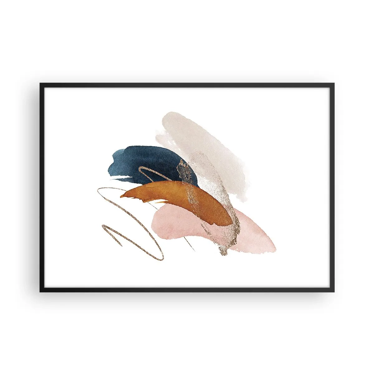 Poster in einem schwarzem Rahmen - Abstrakte Striche in Pastellfarben mit goldenen Akzenten - 100x70cm - Geflügelte Komposition - Moderne Wanddekoration für Wohnzimmer und Schlafzimmer ARTTOR