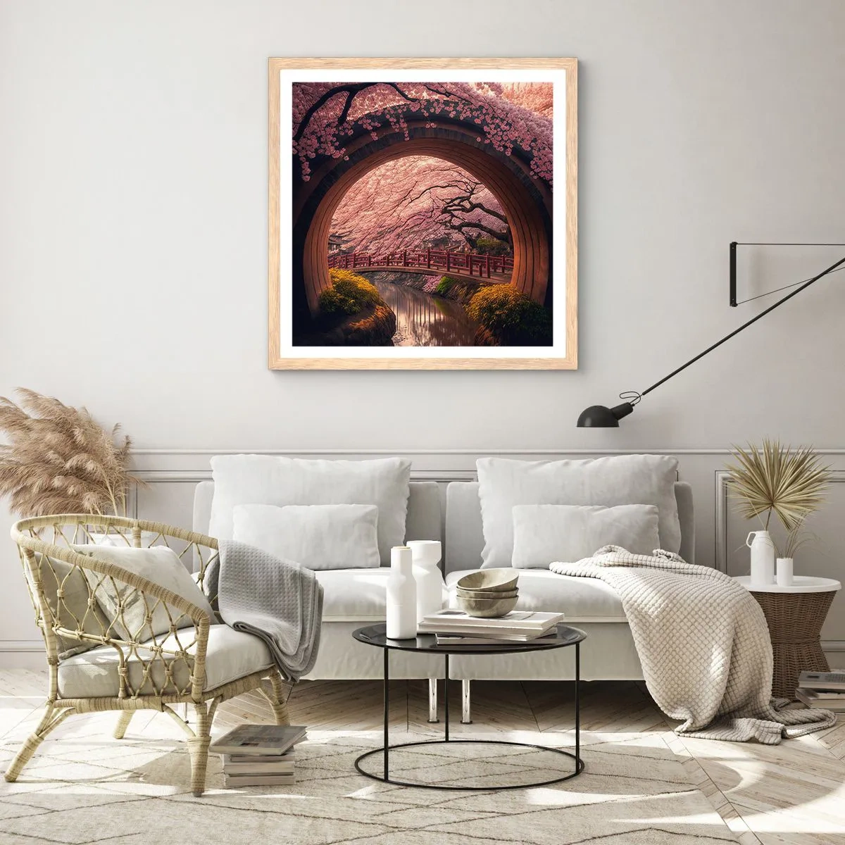 Poster in einem Rahmen aus heller Eiche - Japanischer Frühling - 40x40 cm