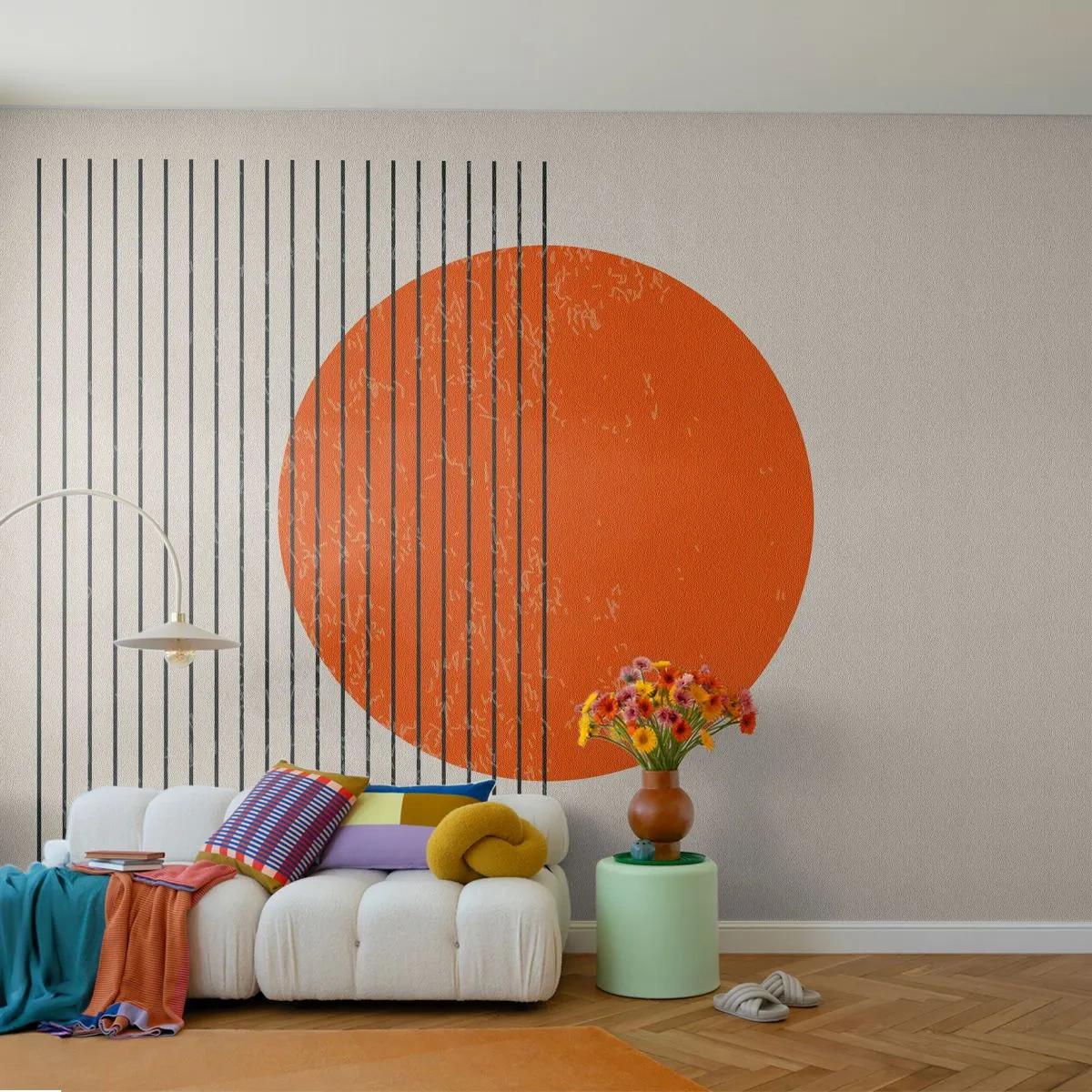 Fototapete Premium Sand - Orange Sonne im minimalistischen Stil - 100x70cm - Immer die Sonne - Moderne Wanddekoration für Wohnzimmer und Schlafzimmer ARTTOR