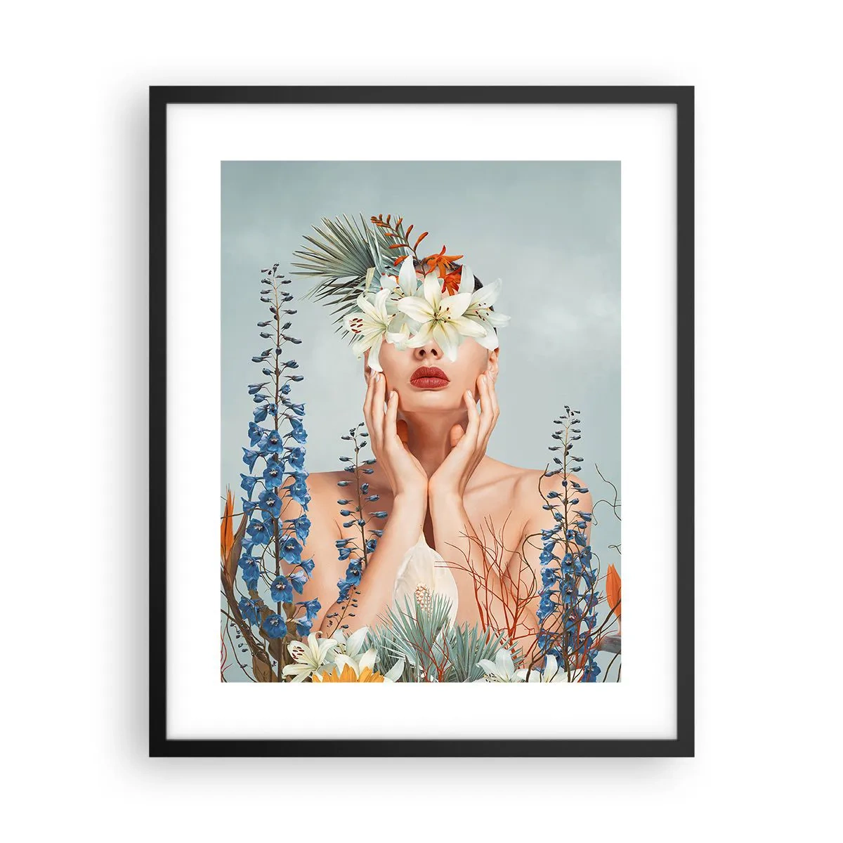 Poster in einem schwarzem Rahmen - Frau - Blume - 40x50 cm