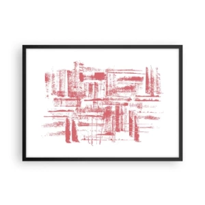 Poster in einem schwarzem Rahmen - Abstrakte rosa Texturen auf weißem Hintergrund - 70x50cm - Die rote Stadt - Moderne Wanddekoration für Wohnzimmer und Schlafzimmer ARTTOR