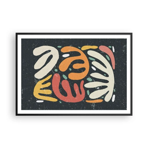 Poster in einem schwarzem Rahmen - Abstrakte Formen in warmen Farben auf dunklem Hintergrund - 100x70cm - Komposition – Ich erwische dich gleich - Moderne Wanddekoration für Wohnzimmer und Schlafzimmer ARTTOR