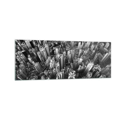 Glasbild - Bild auf glas - Schwarz-weiße Vogelperspektive der Stadt - 140x50cm - Immer höher und höher - Moderne Wanddekoration für Wohnzimmer und Schlafzimmer ARTTOR