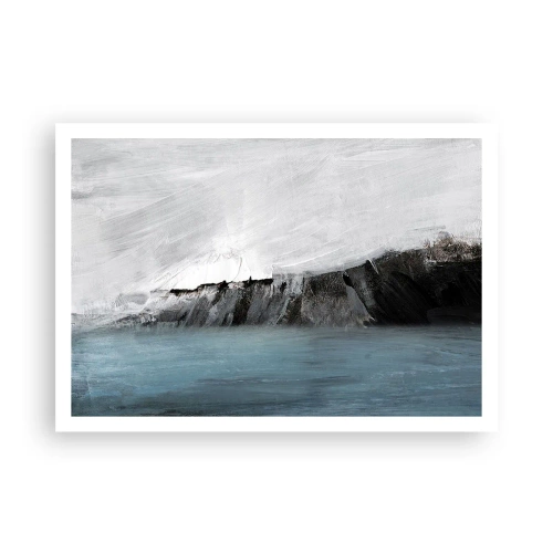 Poster - Abstrakte Landschaft mit Wasser und felsigem Ufer - 100x70cm - Wasser – Erde: Kampf der Naturelemente - Moderne Wanddekoration für Wohnzimmer und Schlafzimmer ARTTOR
