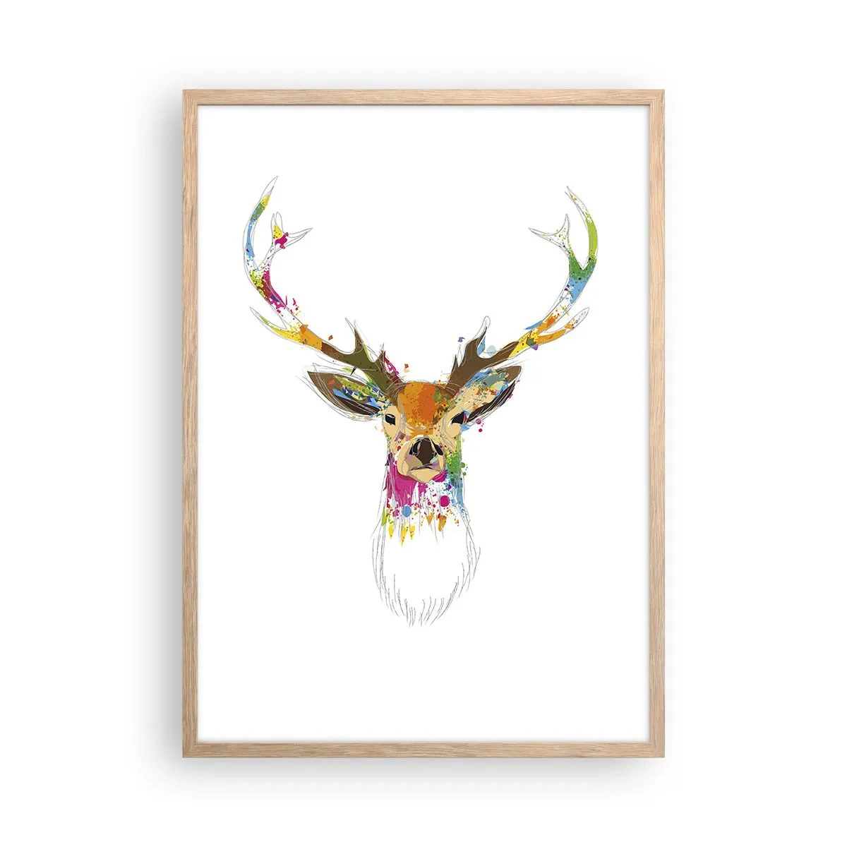 Poster in einem Rahmen aus heller Eiche - Ein mildes Reh in Farbe getaucht - 50x70 cm