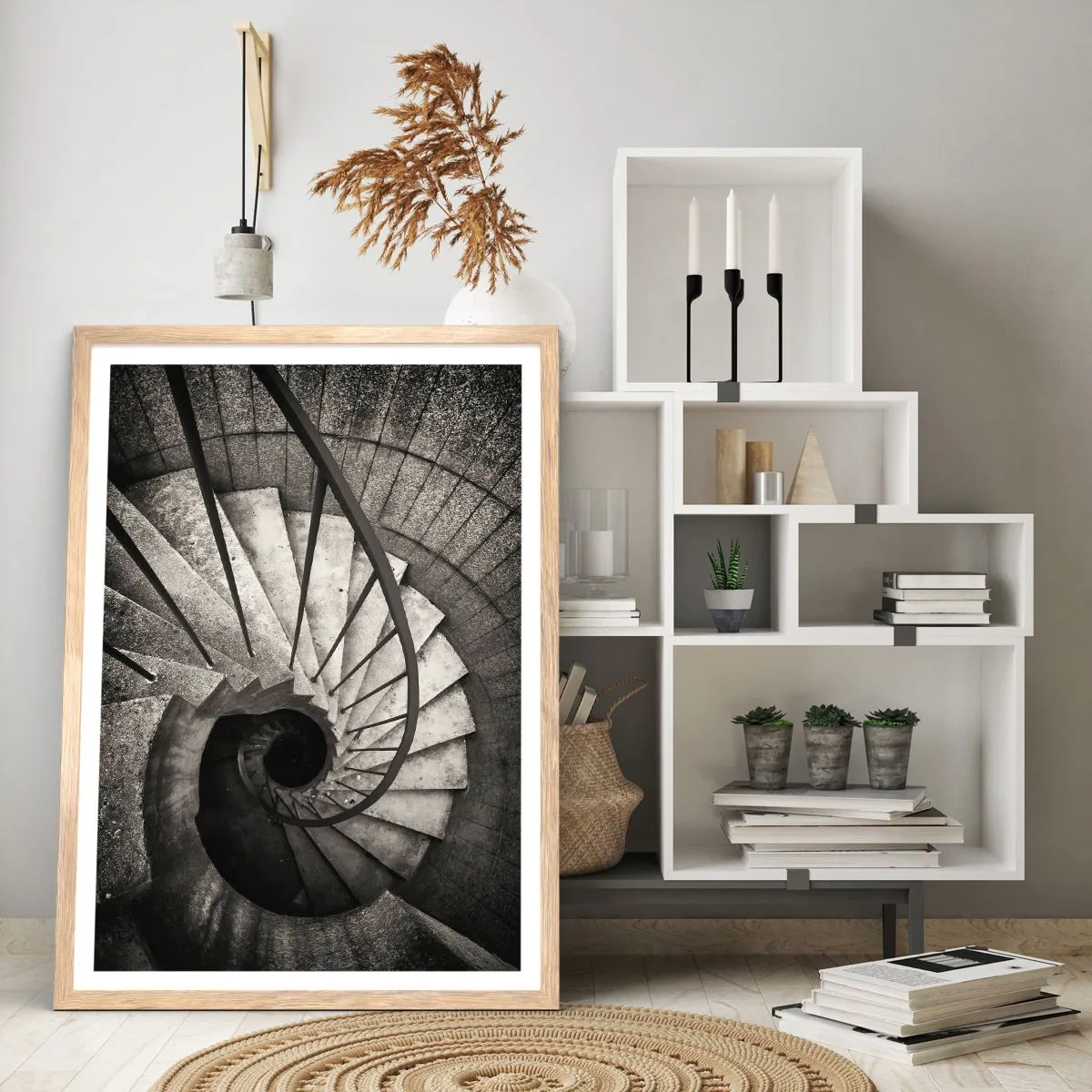 Poster in einem Rahmen aus heller Eiche - Treppe hoch, Treppe runter - 40x50 cm