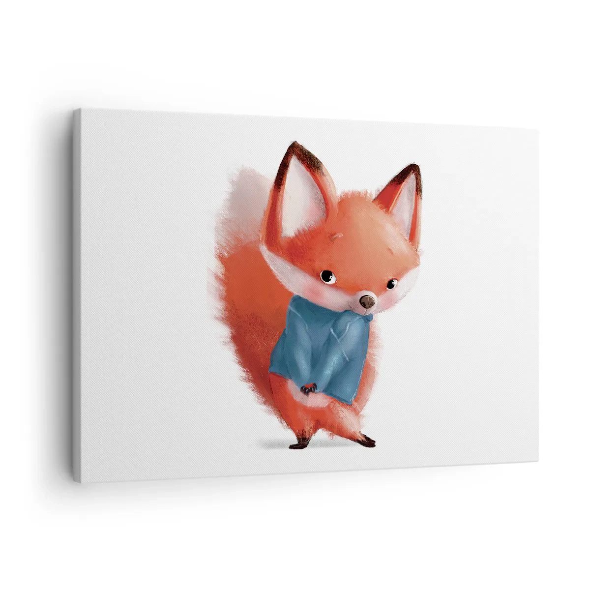Bild auf Leinwand - Leinwandbild - Ein süßer Fuchs im blauen Anzug - 70x50cm - Steht mir das gut? - Moderne Wanddekoration für Wohnzimmer und Schlafzimmer ARTTOR