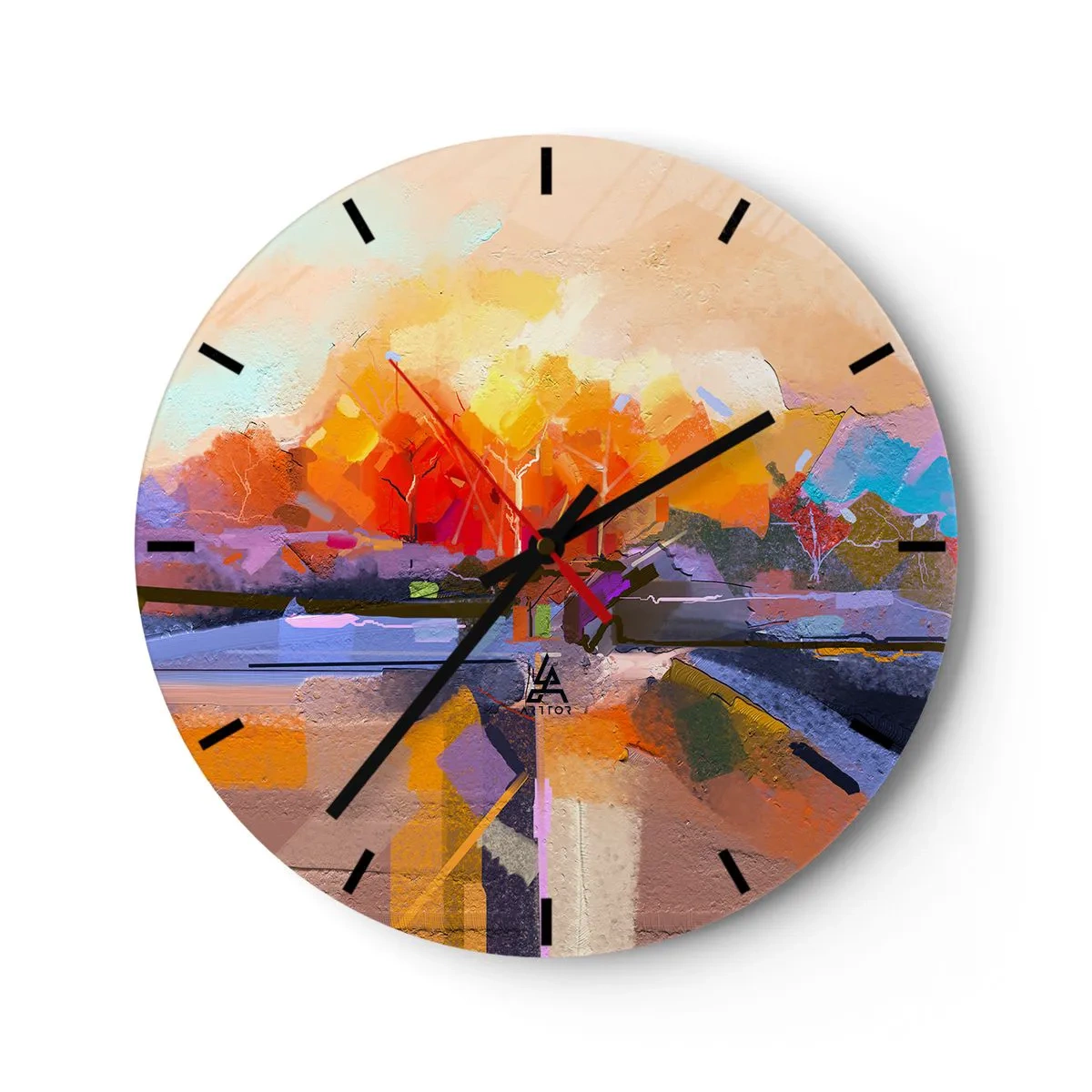 Wanduhr - Glasuhr - Eine abstrakte Landschaft mit hellen und warmen Farben. - 30x30cm - Der Herbst ist geworden - Moderne Wanddekoration für Wohnzimmer, Küche und Schlafzimmer ARTTOR