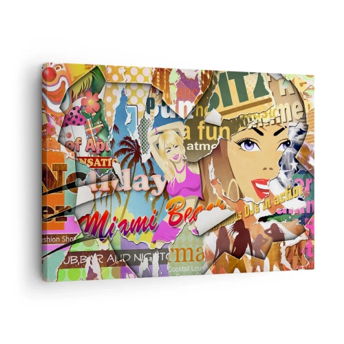 Bild auf Leinwand - Leinwandbild - Eine farbenfrohe Collage mit Retro- und Pop-Art-Elementen. - 70x50cm - Sommer Rückblicke - Moderne Wanddekoration für Wohnzimmer und Schlafzimmer ARTTOR