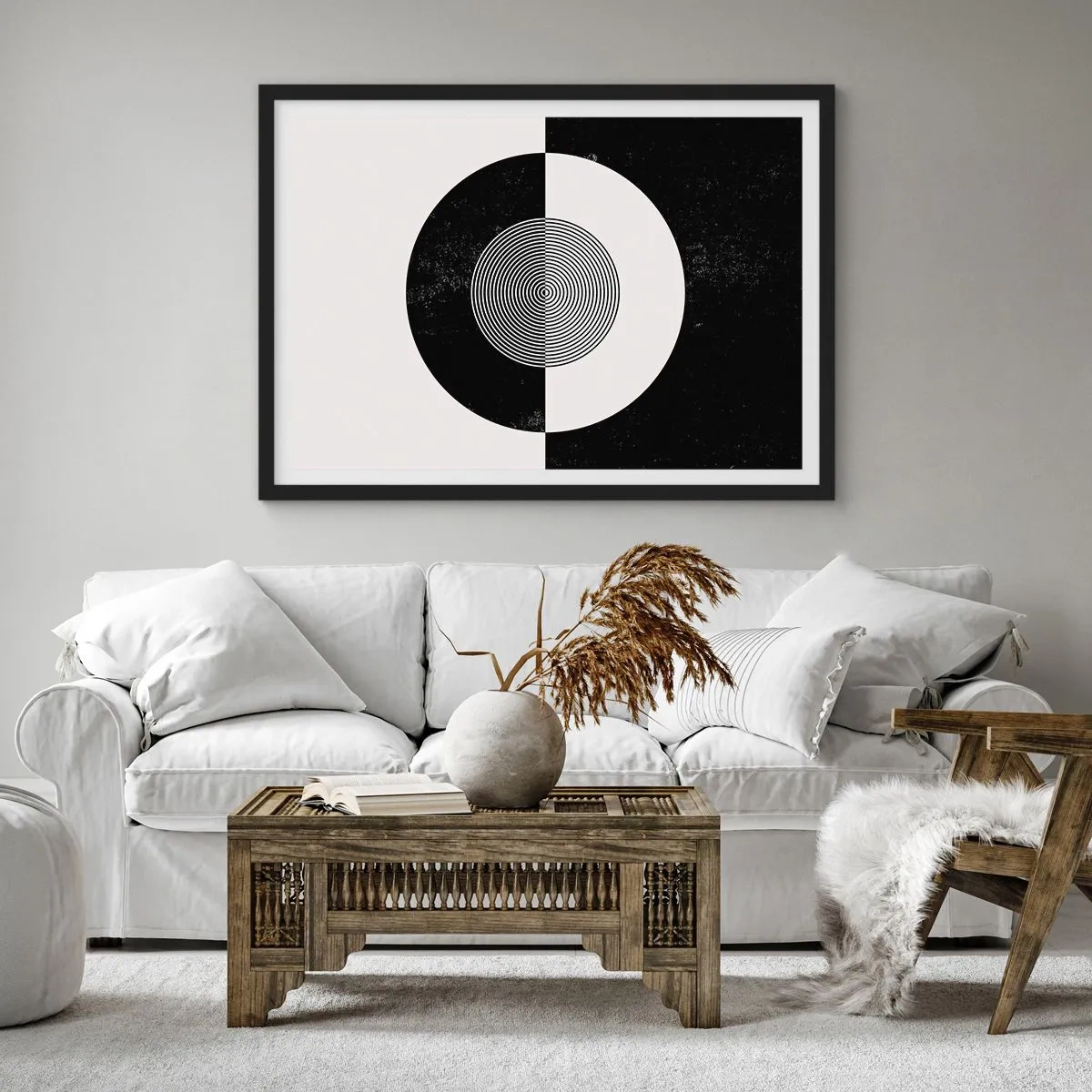 Poster in einem schwarzem Rahmen - Harmonie in Schwarz und Weiß - 91x61 cm