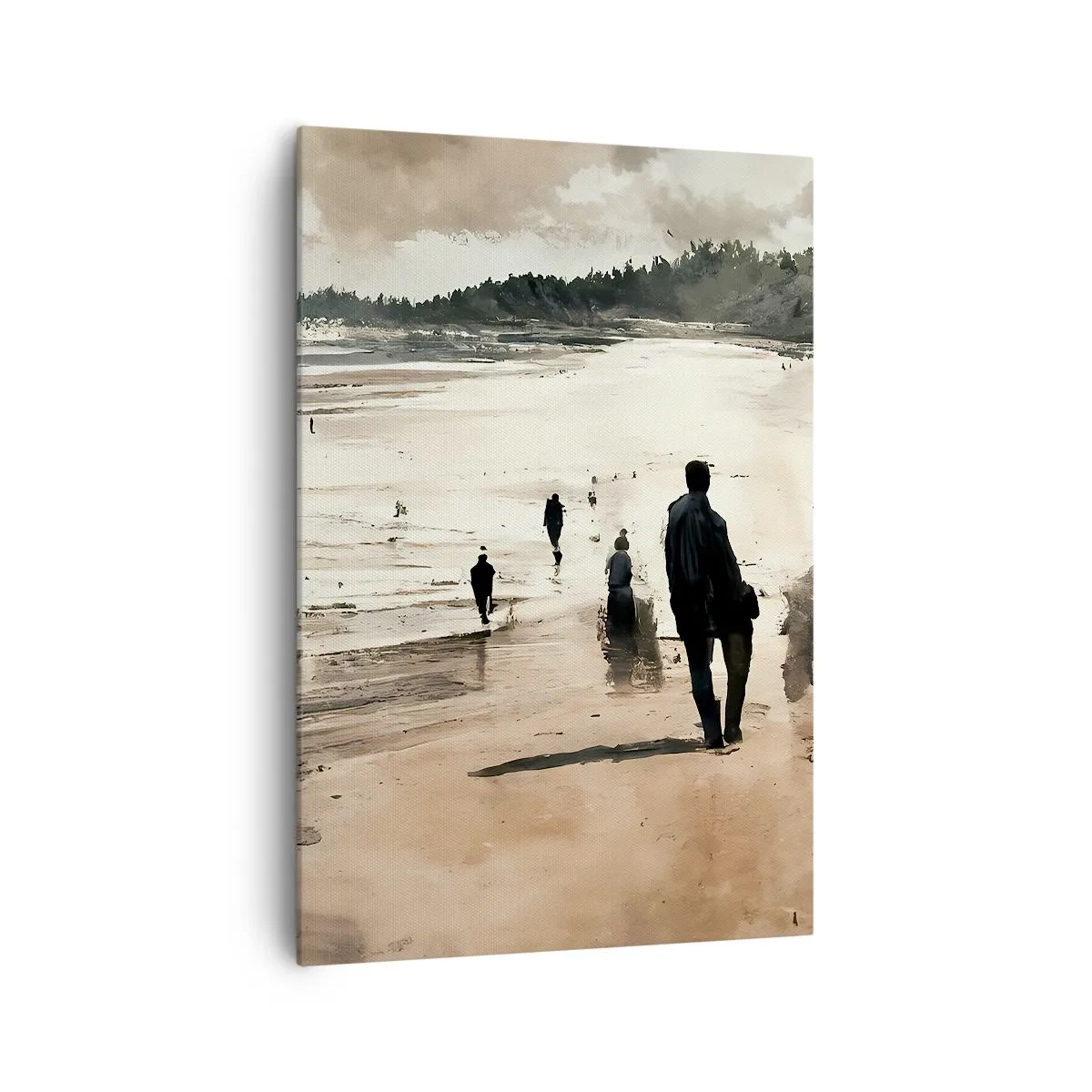 Bild auf Leinwand - Leinwandbild - Strandspaziergänger in friedlicher Landschaft - 70x100cm - Einberufen - Moderne Wanddekoration für Wohnzimmer und Schlafzimmer ARTTOR