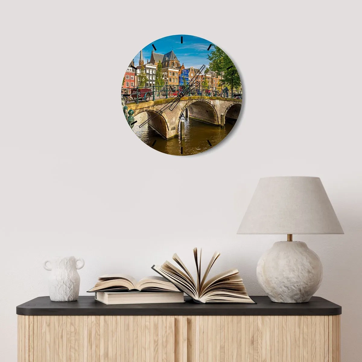 Wanduhr - Glasuhr - Frühling am Kanal - 30x30 cm