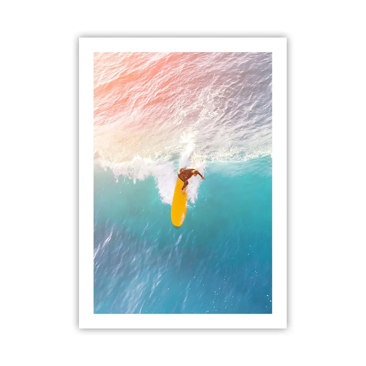 Poster - Ein Surfer reitet eine Welle in den Strahlen der untergehenden Sonne - 50x70cm - Der Ozeanreiter - Moderne Wanddekoration für Wohnzimmer und Schlafzimmer ARTTOR