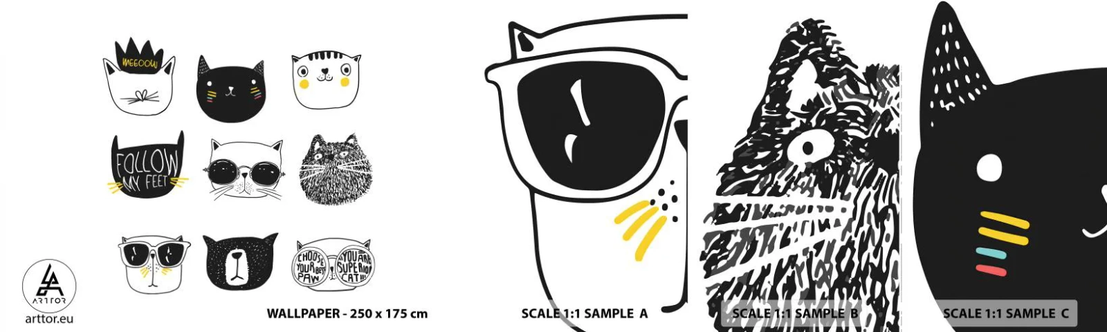 Fototapeten Muster Selbstklebend Deluxe Sticker - Jeder andere - Katze, Illustration, Grafik - 100x30 cm