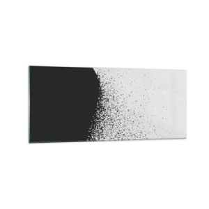 Glasbild - Bild auf glas - Abstraktes Muster mit schwarzen Partikeln auf hellem Hintergrund - 120x50cm - Bewegung von Molekülen - Moderne Wanddekoration für Wohnzimmer und Schlafzimmer ARTTOR